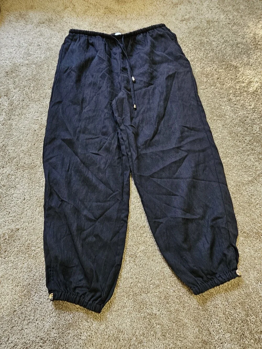 Zara Black Drawstring Linen-Blend Jogger Pants